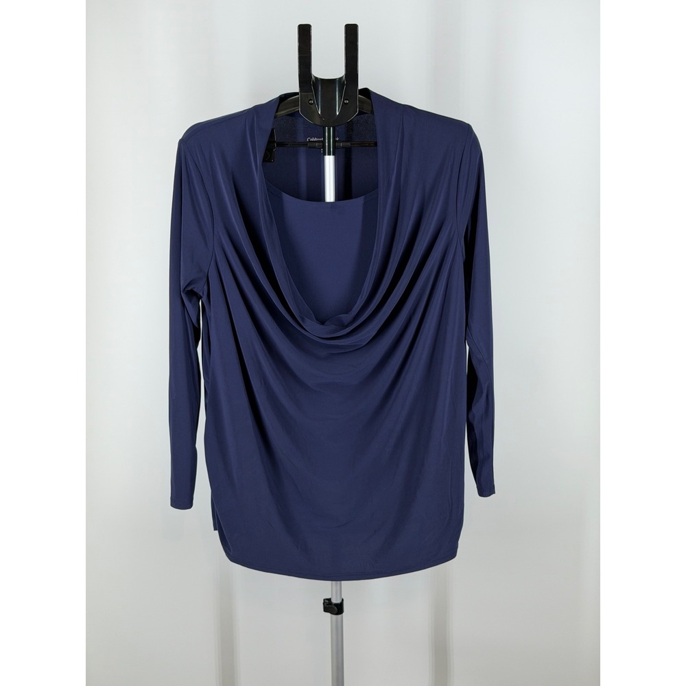 Coldwater Creek Navy Blue‎ Cowl Neck Long Sleeve Blouse Top XL 16